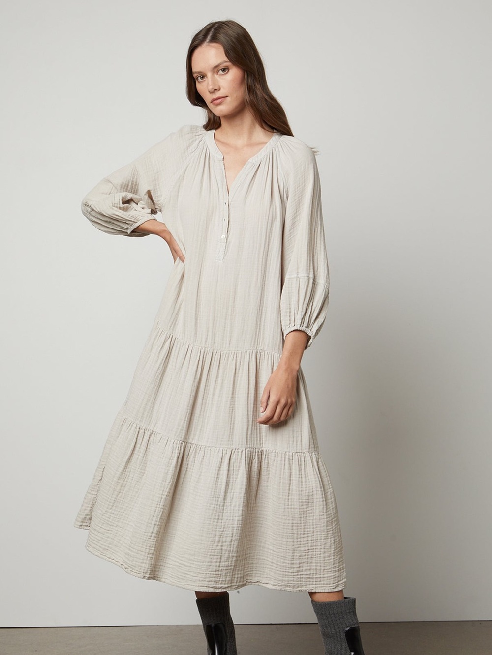Zara Tiered Voluminous Maxi Dress- Oatmeal - Size Medium